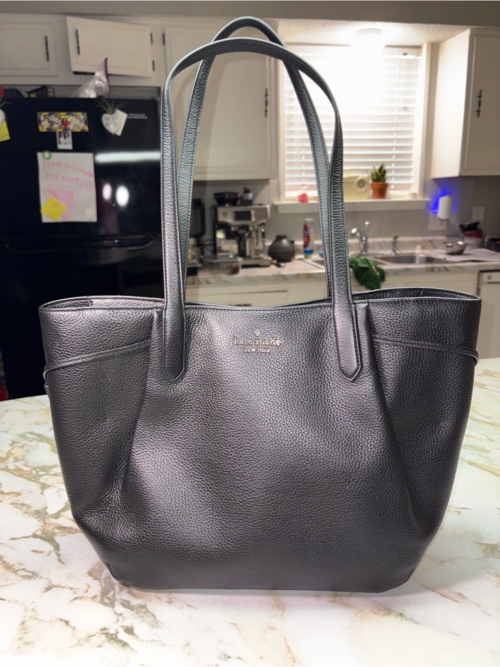 kate spade Black Pebbled Leather Tote with Dual Handles